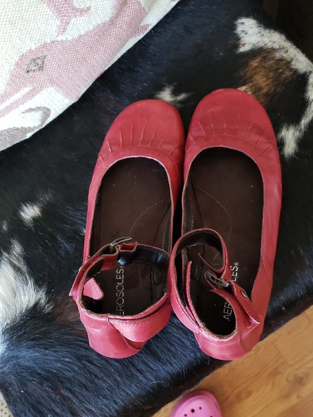 AEROSOLES Red Ankle-Strap Ballet Flats